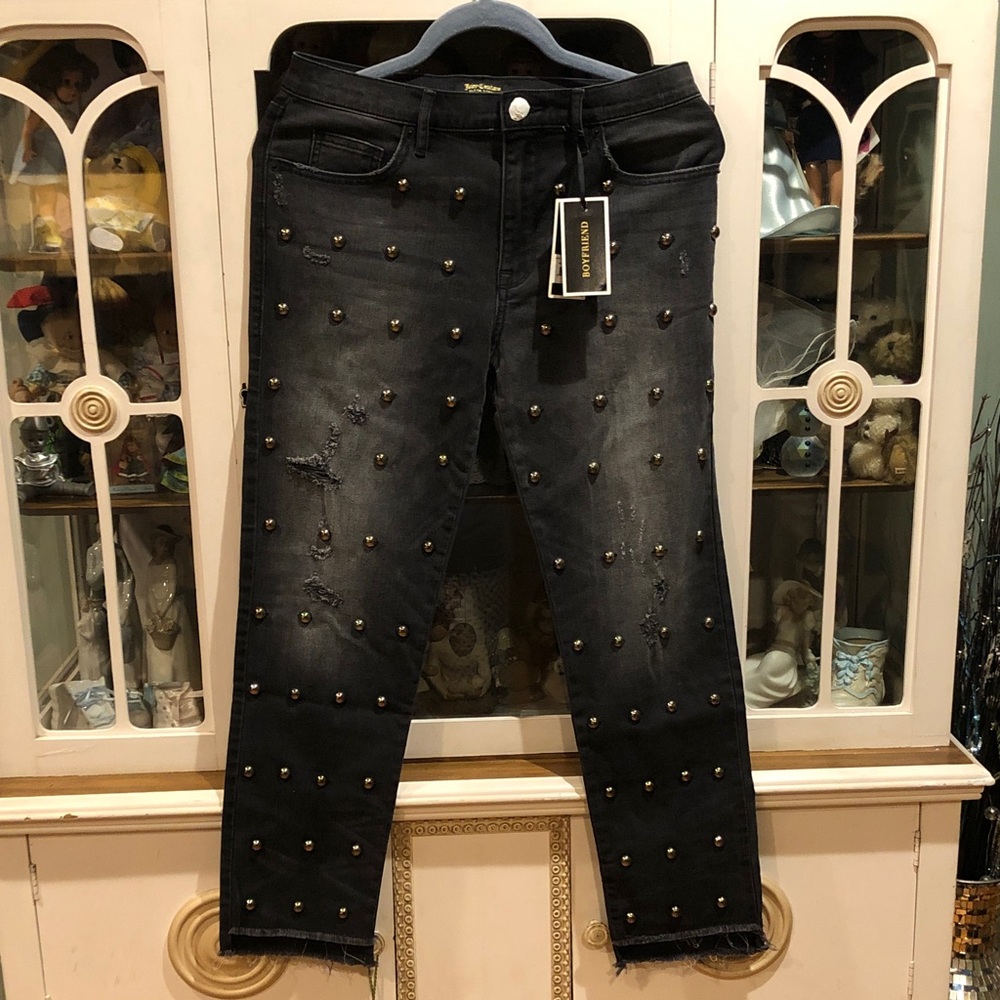 New/tag Juicy Couture Black Label Ebony Wash Studded Black Boyfriend Jean